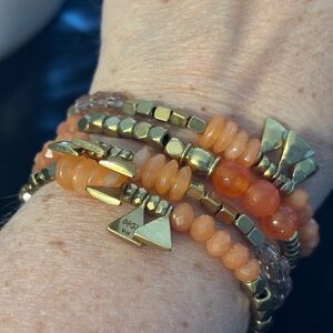 Silpada K&R Beaded Bracelet Stack Peach Coral Gold Tone Set